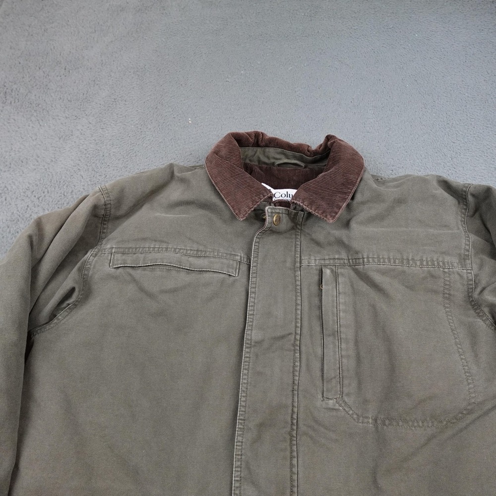 Columbia Jacket Mens Large Olive Canvas Field Barn Coat Corduroy Collar Flannel - Picture 4 of 12